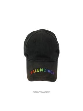 🔴 Balenciaga Embroidered Rainbow Logo Cap - Washed Black